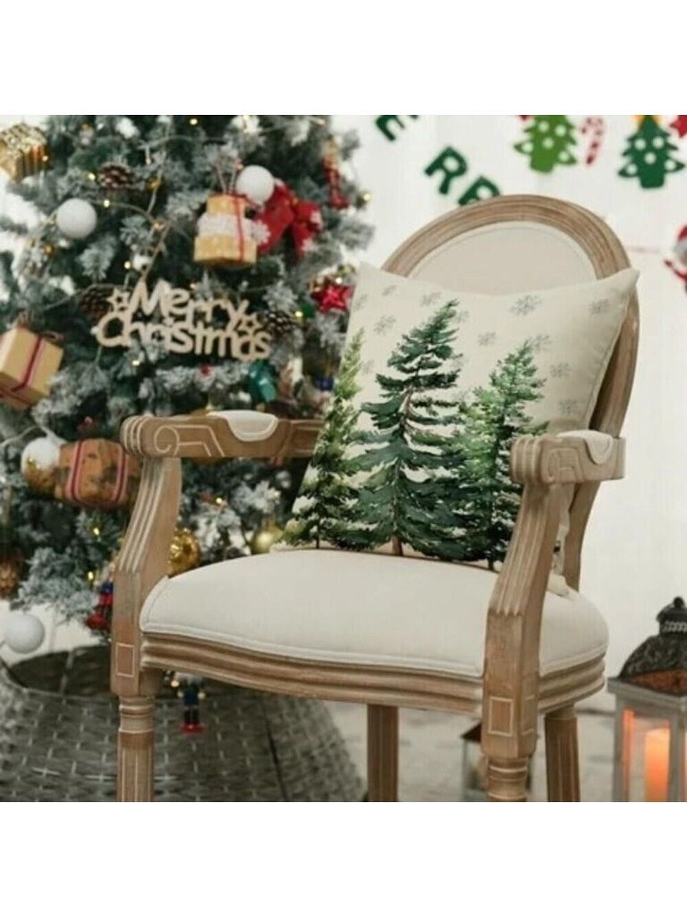 Winter Trees Snowflake Christmas Throw Pillow Cover NWOT